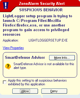 LightLogger Keylogger Setup Security Alert