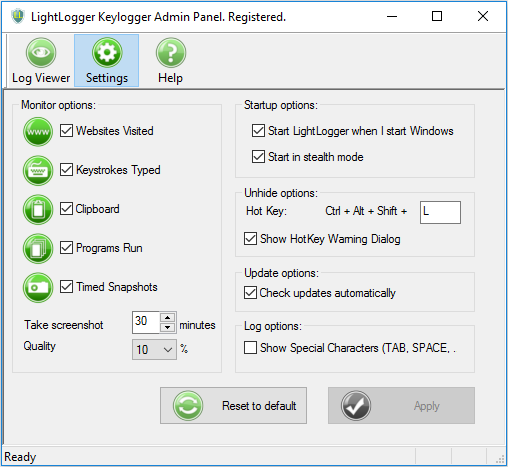 LightLogger Keylogger - Monitoring Software