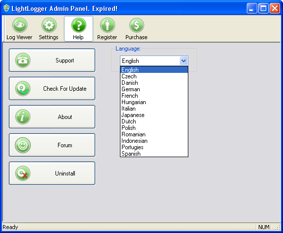 LightLogger Keylogger Change Language