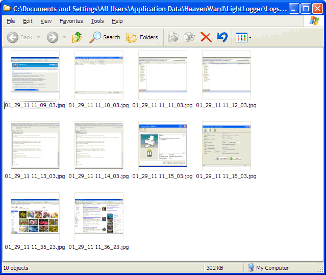 LightLogger Keylogger Screenshot Thumbnails