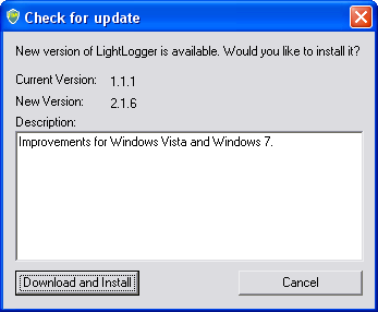 LightLogger Keylogger Check For Update Dialog