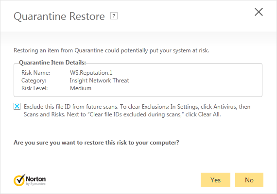 Quarantine Restore dialog