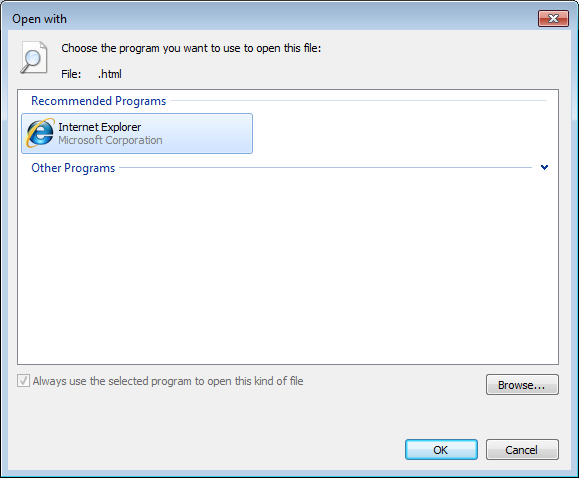 Open with dialog Windows 7. Change html.