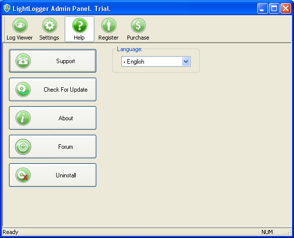 LightLogger Keylogger Help Tab