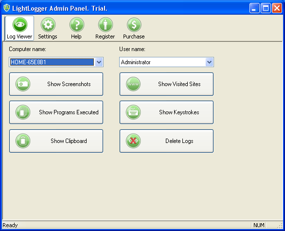 LightLogger Keylogger Log View Tab